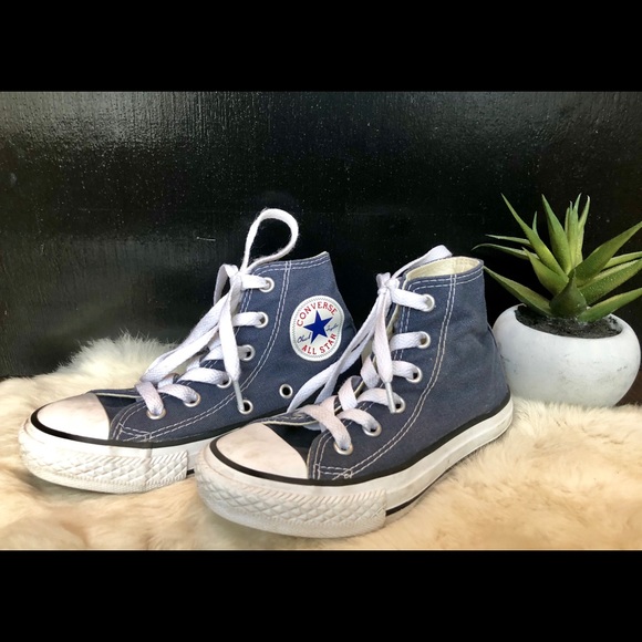 Kids Navy Blue Converse High Tops - Picture 2 of 5